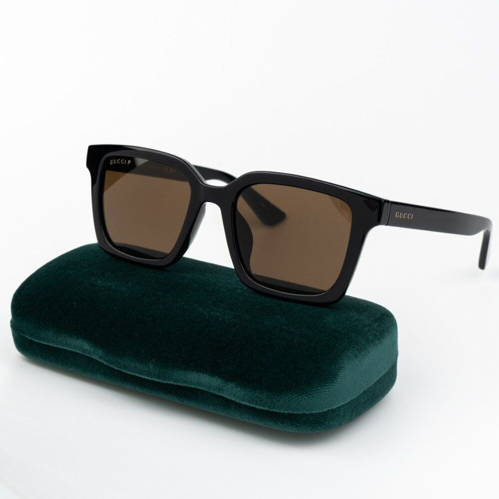 NEW Gucci GG1582SK 004 Shiny Black Brown Polarized Cat Eye Unisex Sunglasses - Picture 2 of 14